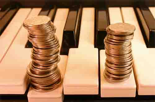 performance-rights-organization Dimes stacked on piano keys